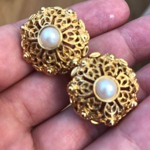 Premier designs clip on earrings gold pearl